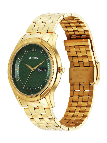 Titan Brass Dial & Stainless Steel Bracelet Style Straps Analogue Watch - 1824YM02