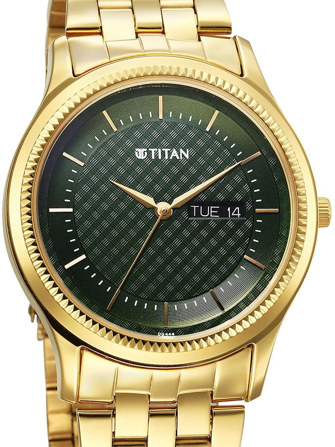 Titan Brass Dial & Stainless Steel Bracelet Style Straps Analogue Watch - 1824YM02