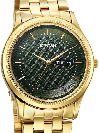 Titan Brass Dial & Stainless Steel Bracelet Style Straps Analogue Watch - 1824YM02