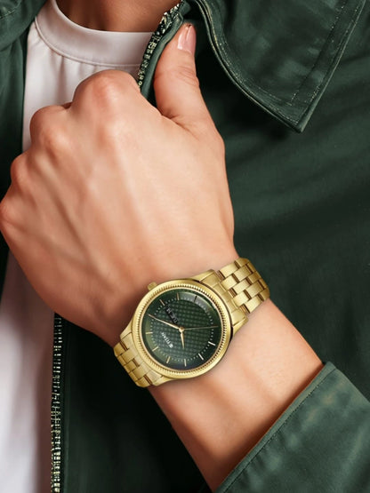 Titan Brass Dial & Stainless Steel Bracelet Style Straps Analogue Watch - 1824YM02