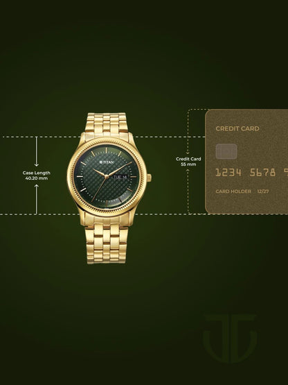 Titan Brass Dial & Stainless Steel Bracelet Style Straps Analogue Watch - 1824YM02