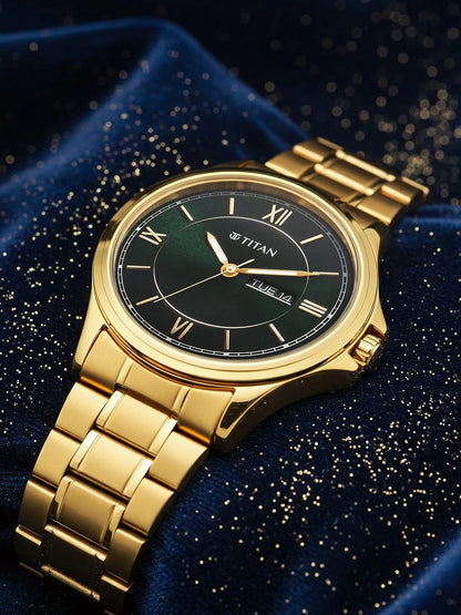 Titan Neo Arabic Quartz Brass Dial & Stainless Steel Straps Analogue Watch - 1870YM01