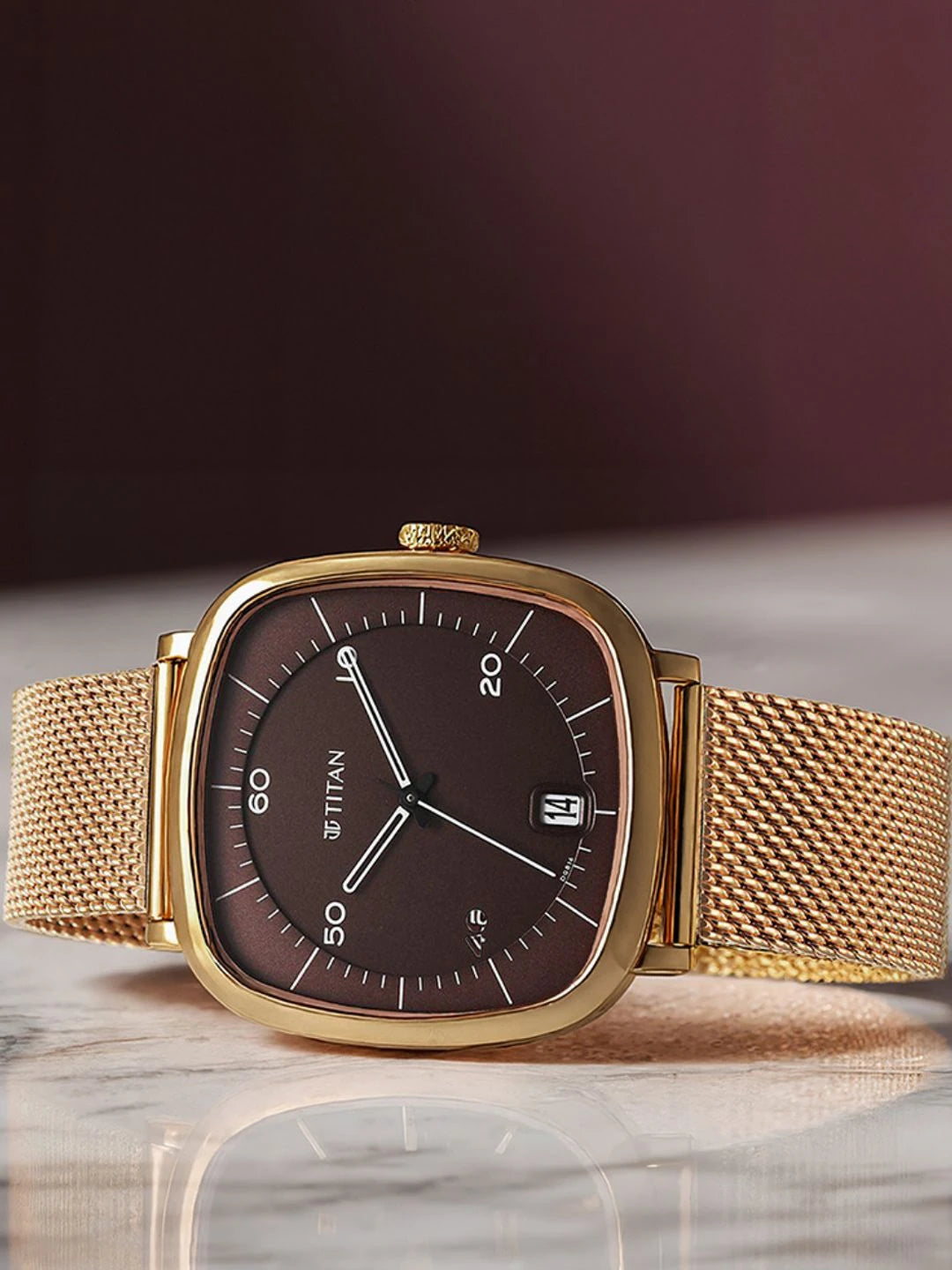 Titan Brass Dial & Stainless Steel Bracelet Style Straps Analogue Watch - 1885WM01