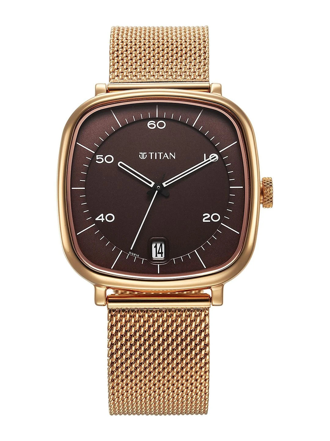 Titan Brass Dial & Stainless Steel Bracelet Style Straps Analogue Watch - 1885WM01