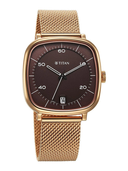 Titan Brass Dial & Stainless Steel Bracelet Style Straps Analogue Watch - 1885WM01