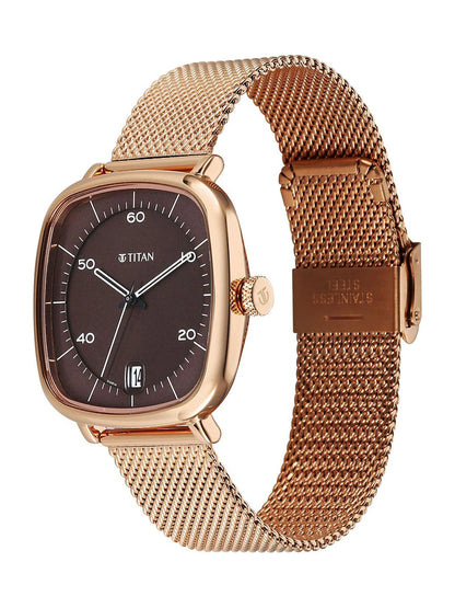 Titan Brass Dial & Stainless Steel Bracelet Style Straps Analogue Watch - 1885WM01