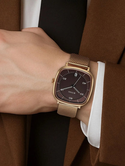 Titan Brass Dial & Stainless Steel Bracelet Style Straps Analogue Watch - 1885WM01