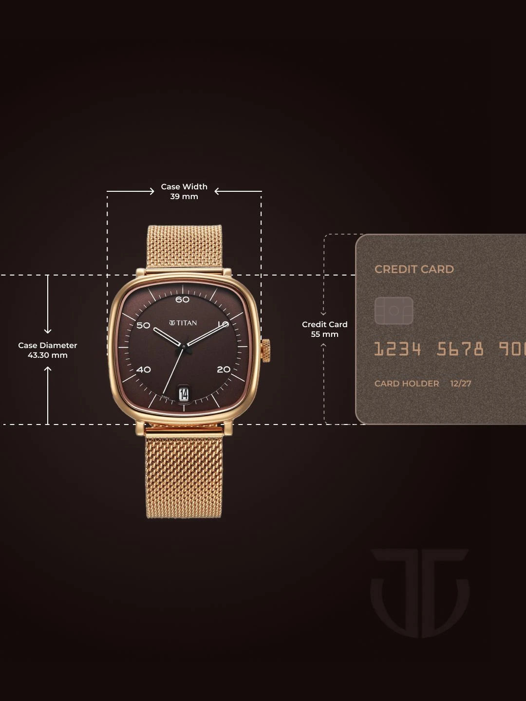 Titan Brass Dial & Stainless Steel Bracelet Style Straps Analogue Watch - 1885WM01