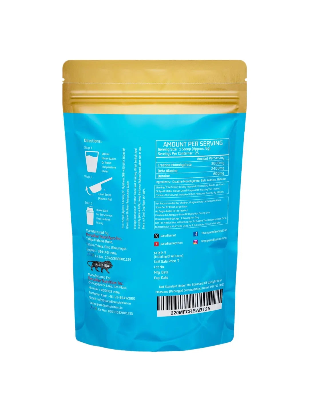 Myfitness CBB H2O Pre Workout Powder Unflavoured 150g