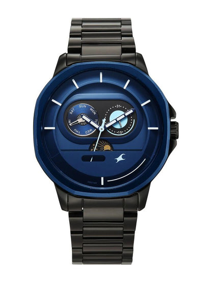 Fastrack Round Blue Dial Analog Watch With Metal Strap - 3303KM07