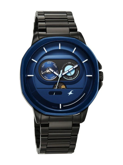 Fastrack Round Blue Dial Analog Watch With Metal Strap - 3303KM07