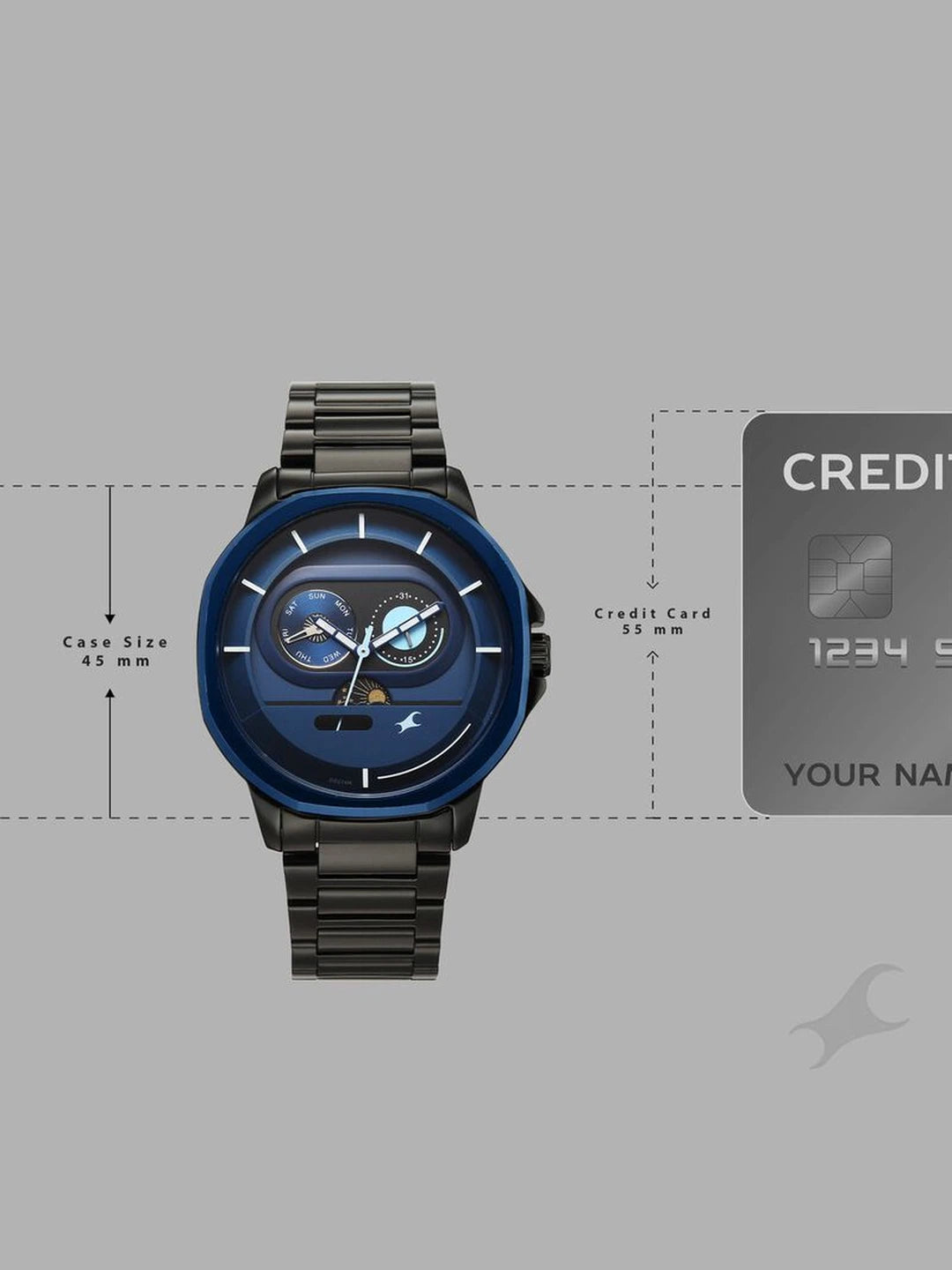 Fastrack Round Blue Dial Analog Watch With Metal Strap - 3303KM07