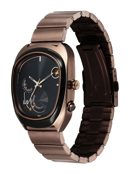 Fastrack Ufo Quartz Multifunction Black Dial Stainless Steel Strap Watch - 3327KM01