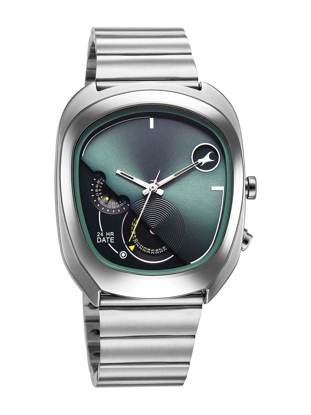 Fastrack UFO Quartz Multifunction Green Dial Stainless Steel Strap Watch - 3327SM01