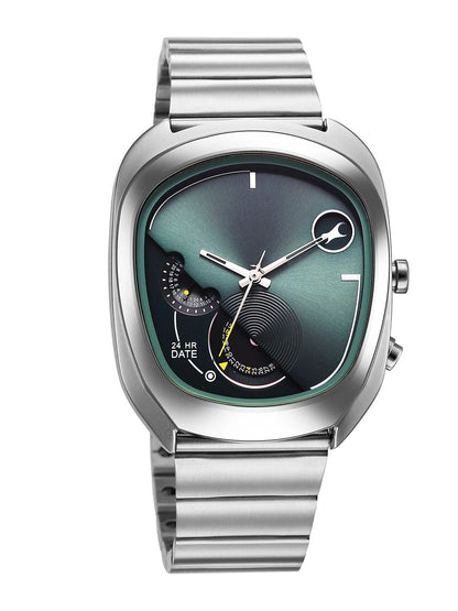 Fastrack Ufo Quartz Multifunction Green Dial Stainless Steel Strap Watch - 3327SM01