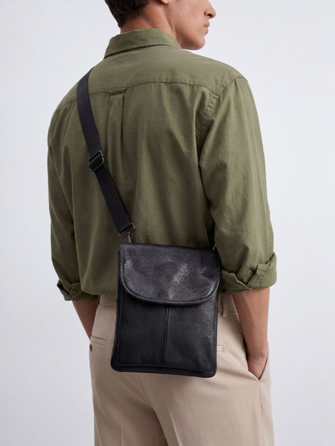 Powerlook Black Leather Crossbody Bag