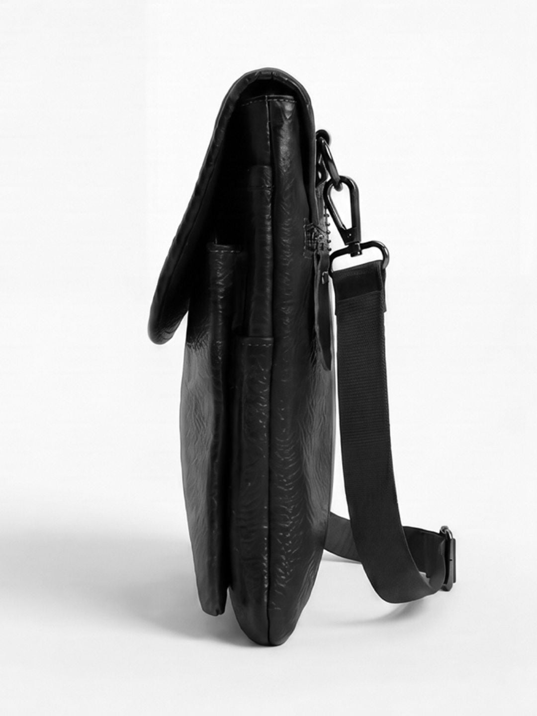Powerlook Black Leather Crossbody Bag