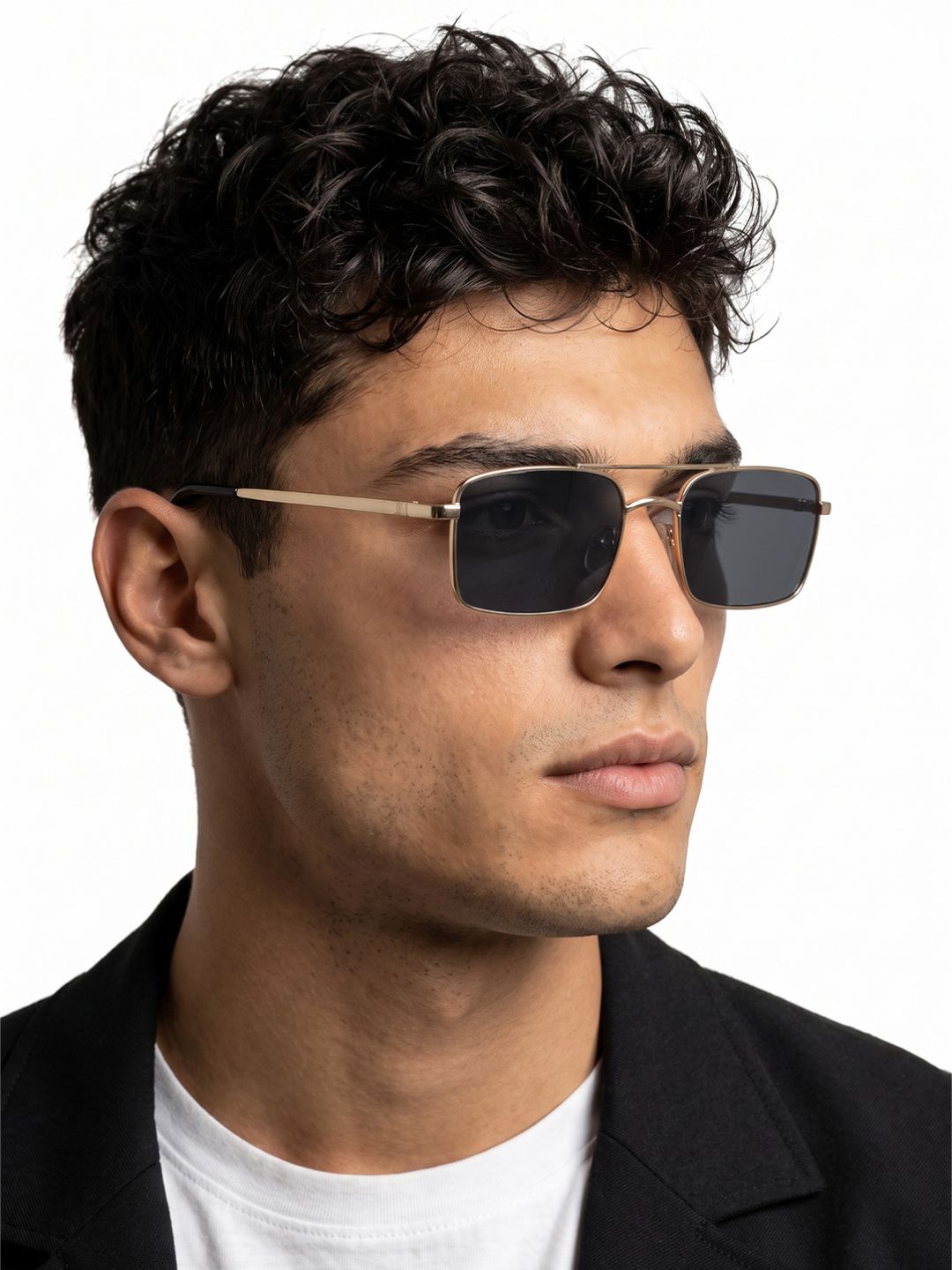 Powerlook Gold Rectangle Sunglasses