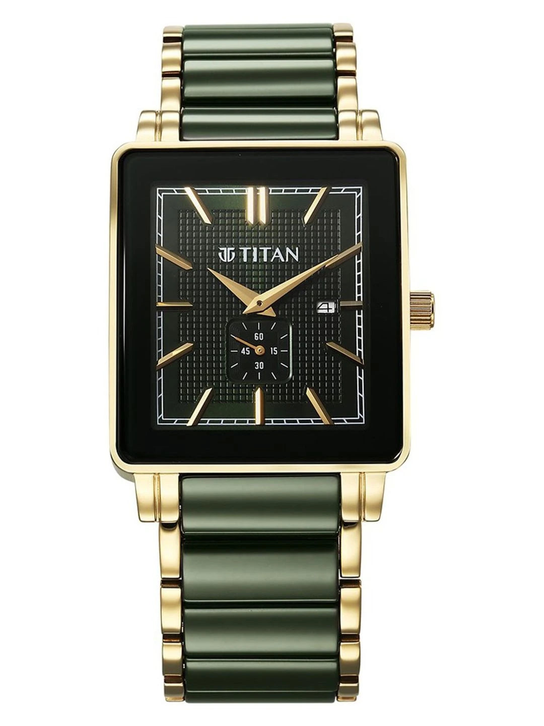 Titan Dial & Ceramic Bracelet Style Straps Analogue Date Aperture Watch - 90013KD05
