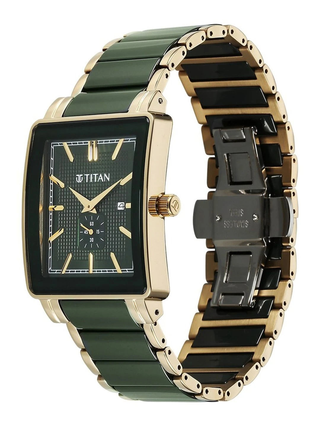 Titan Dial & Ceramic Bracelet Style Straps Analogue Date Aperture Watch - 90013KD05