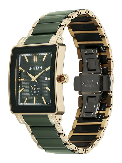 Titan Dial & Ceramic Bracelet Style Straps Analogue Date Aperture Watch - 90013KD05