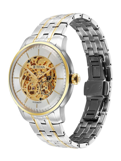 Titan Golden Heart Skeleton Dial & Bracelet Style Straps Analog Watch - 90110BM01