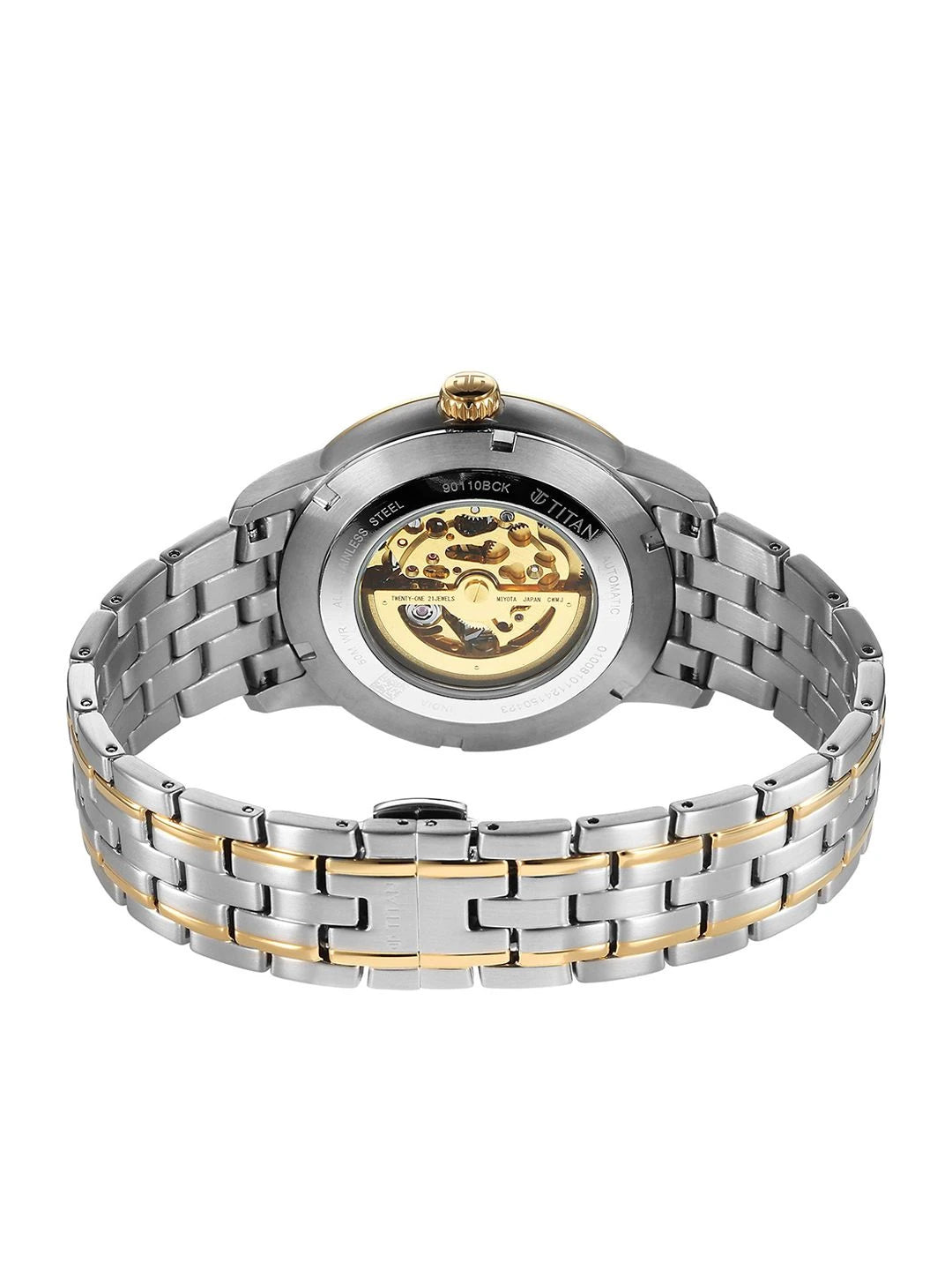 Titan Golden Heart Skeleton Dial & Bracelet Style Straps Analog Watch - 90110BM01