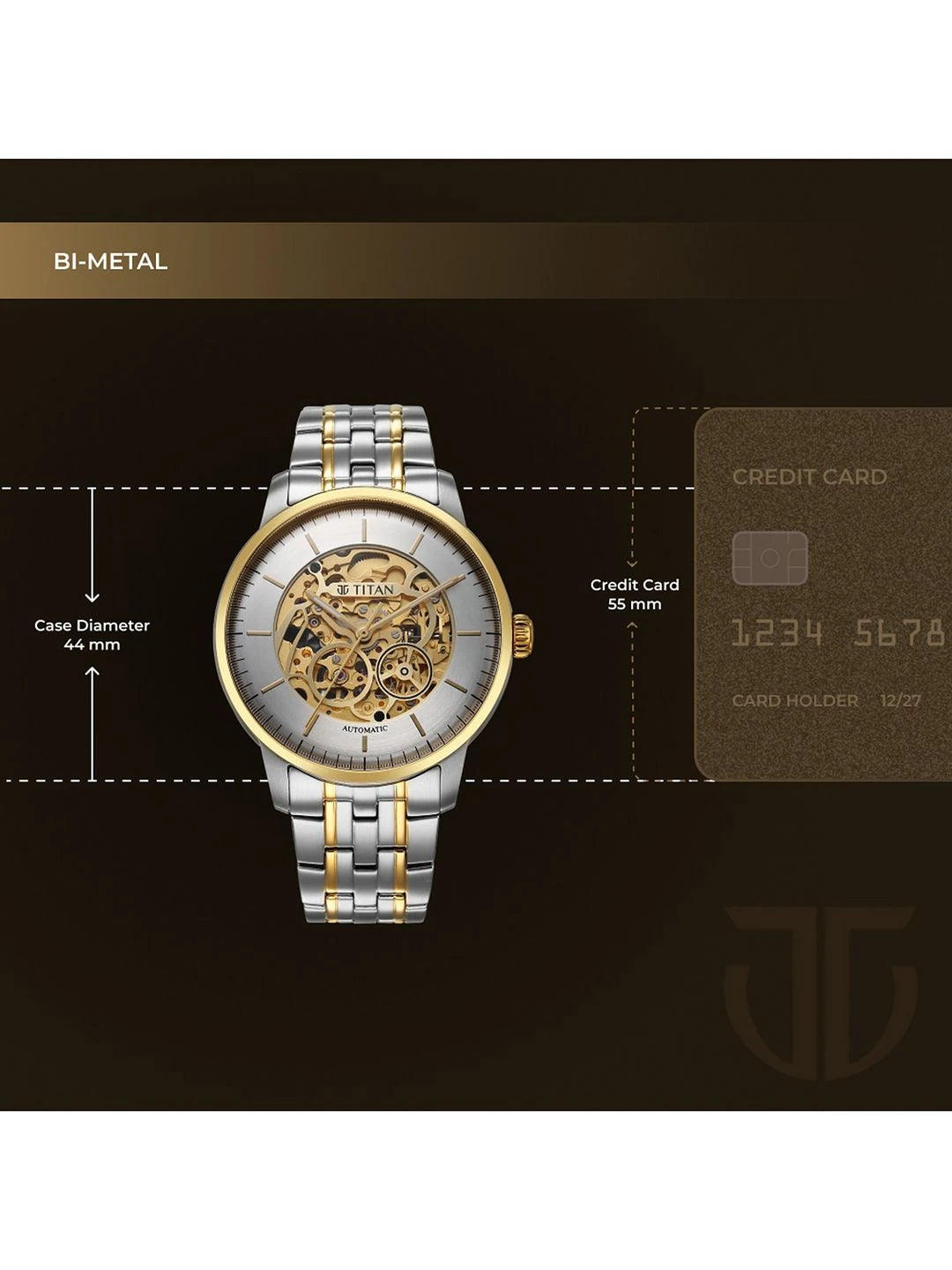 Titan Golden Heart Skeleton Dial & Bracelet Style Straps Analog Watch - 90110BM01