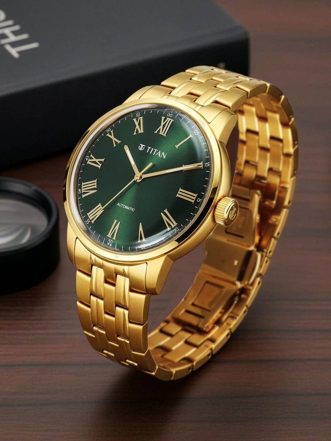 Titan Aurelian Concealed Automatic Analog Green Dial Watch - 90110YM02