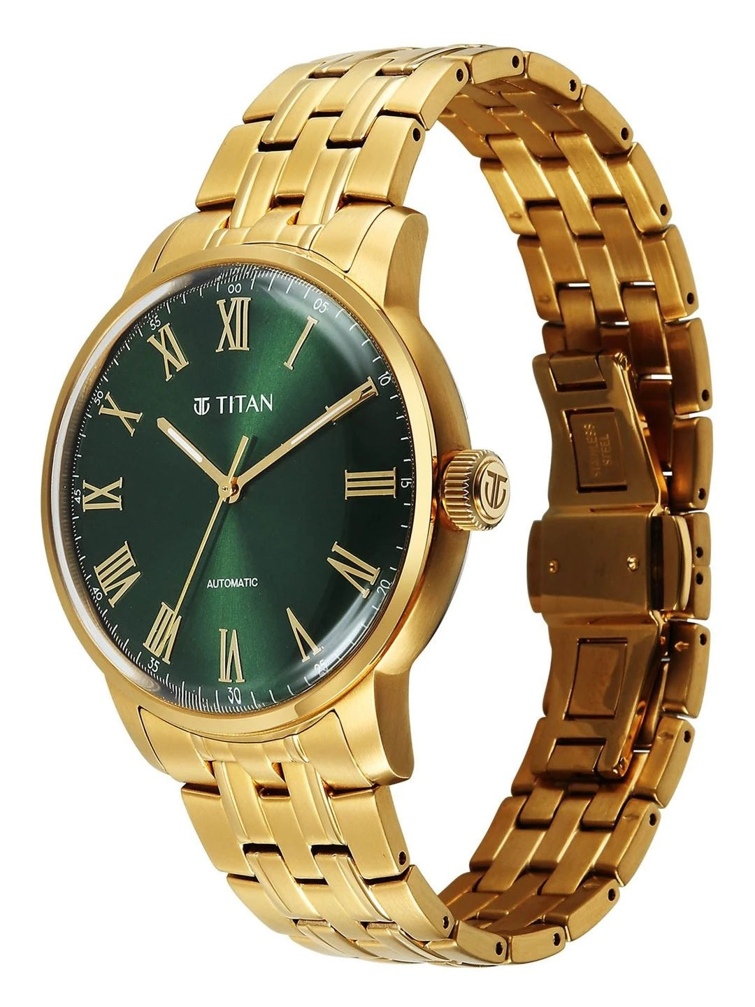 Titan Aurelian Concealed Automatic Analog Green Dial Watch - 90110YM02