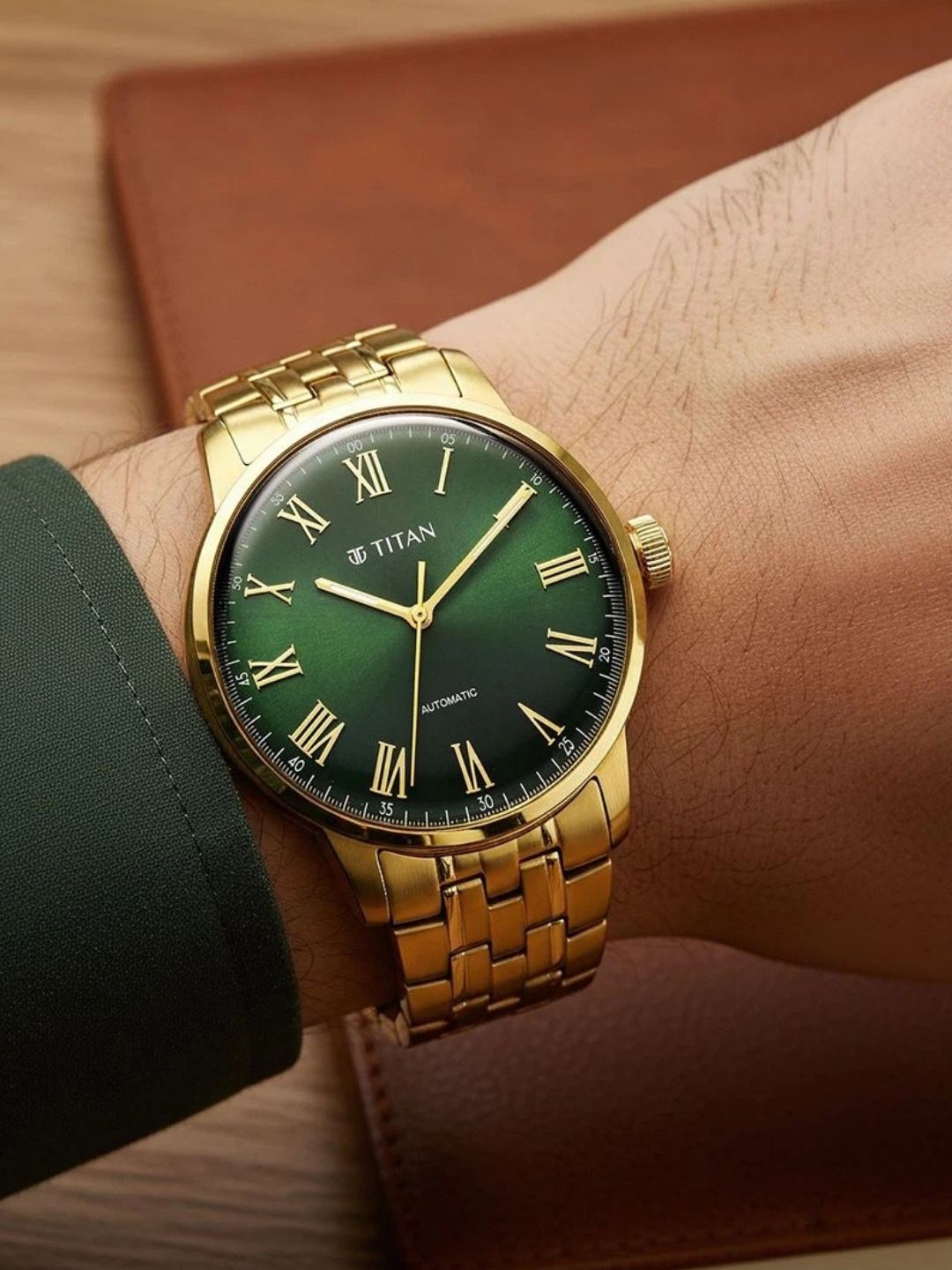 Titan Aurelian Concealed Automatic Analog Green Dial Watch - 90110YM02