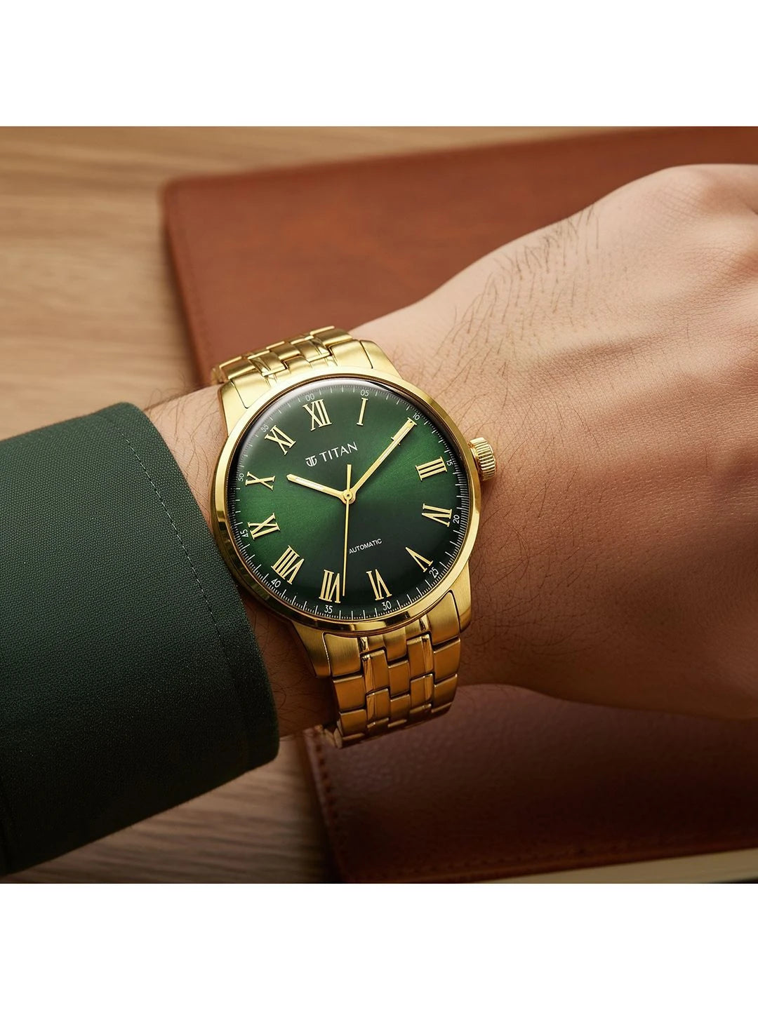 Titan Aurelian Concealed Automatic Analog Green Dial Watch - 90110YM02
