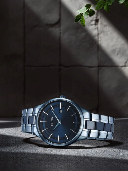 Titan Dial & Stainless Steel Bracelet Style Straps Analogue Watch - 90142QD01