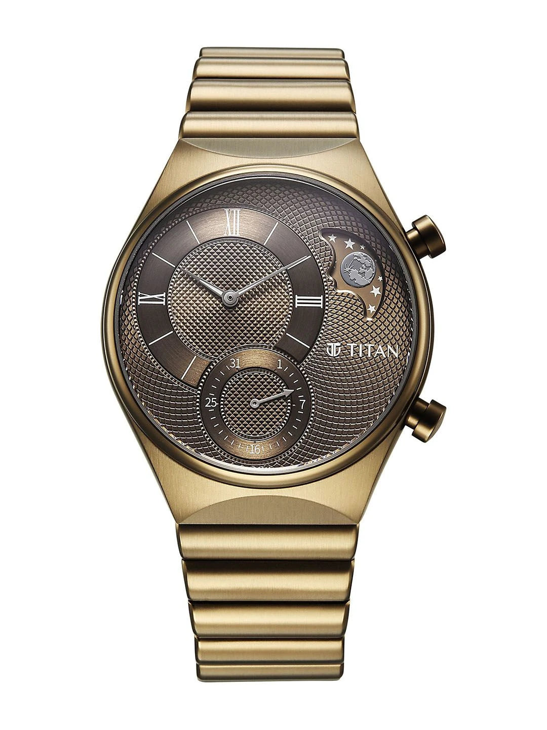 Titan Classique Micromotors Quartz Khaki Round Dial Analog Watch - 90181QM01