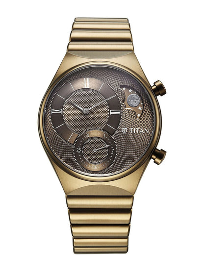 Titan Classique Micromotors Quartz Khaki Round Dial Analog Watch - 90181QM01