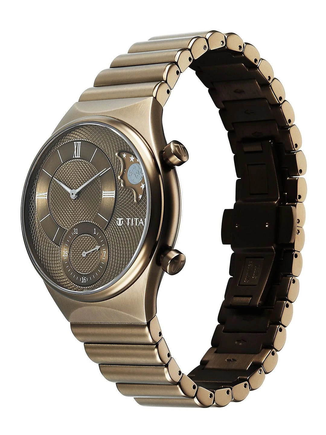 Titan Classique Micromotors Quartz Khaki Round Dial Analog Watch - 90181QM01