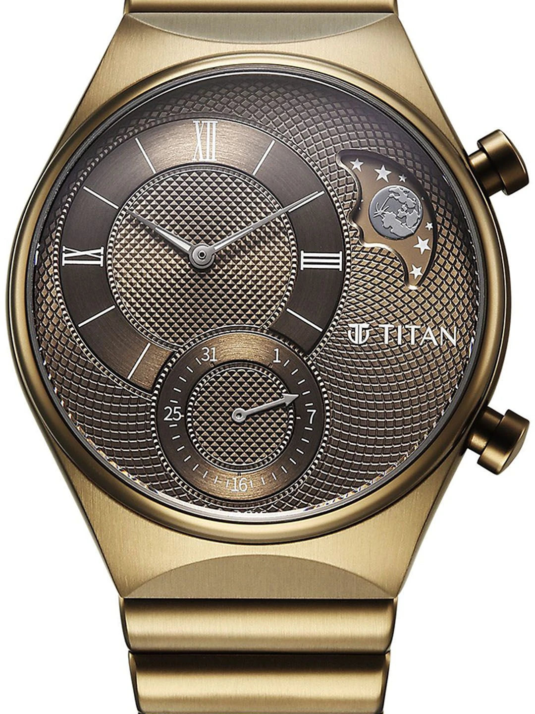 Titan Classique Micromotors Quartz Khaki Round Dial Analog Watch - 90181QM01