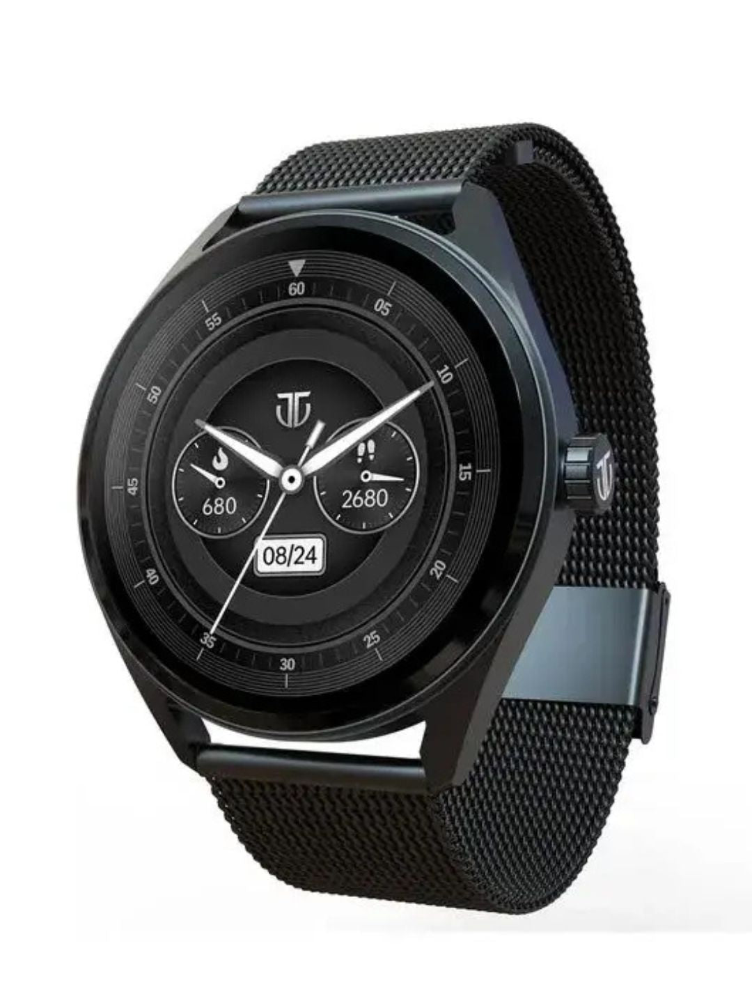 Titan Crest With 3.63 Cm Amoled Display With Aod, Functional Crown, Bt Calling Smartwatch With Black Mesh Strap