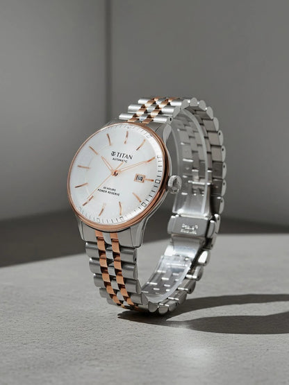 Titan Automatic Weekender Quartz White Round Dial Watch - 90201KM01