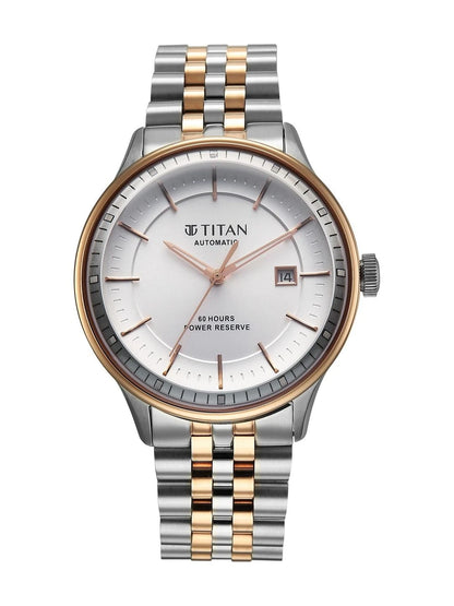 Titan Automatic Weekender Quartz White Round Dial Watch - 90201KM01
