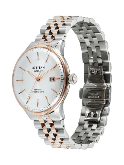 Titan Automatic Weekender Quartz White Round Dial Watch - 90201KM01