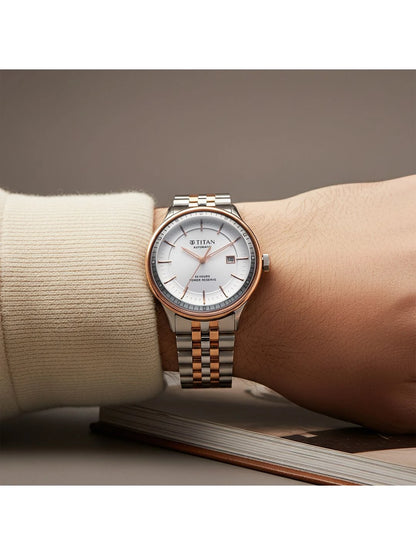 Titan Automatic Weekender Quartz White Round Dial Watch - 90201KM01
