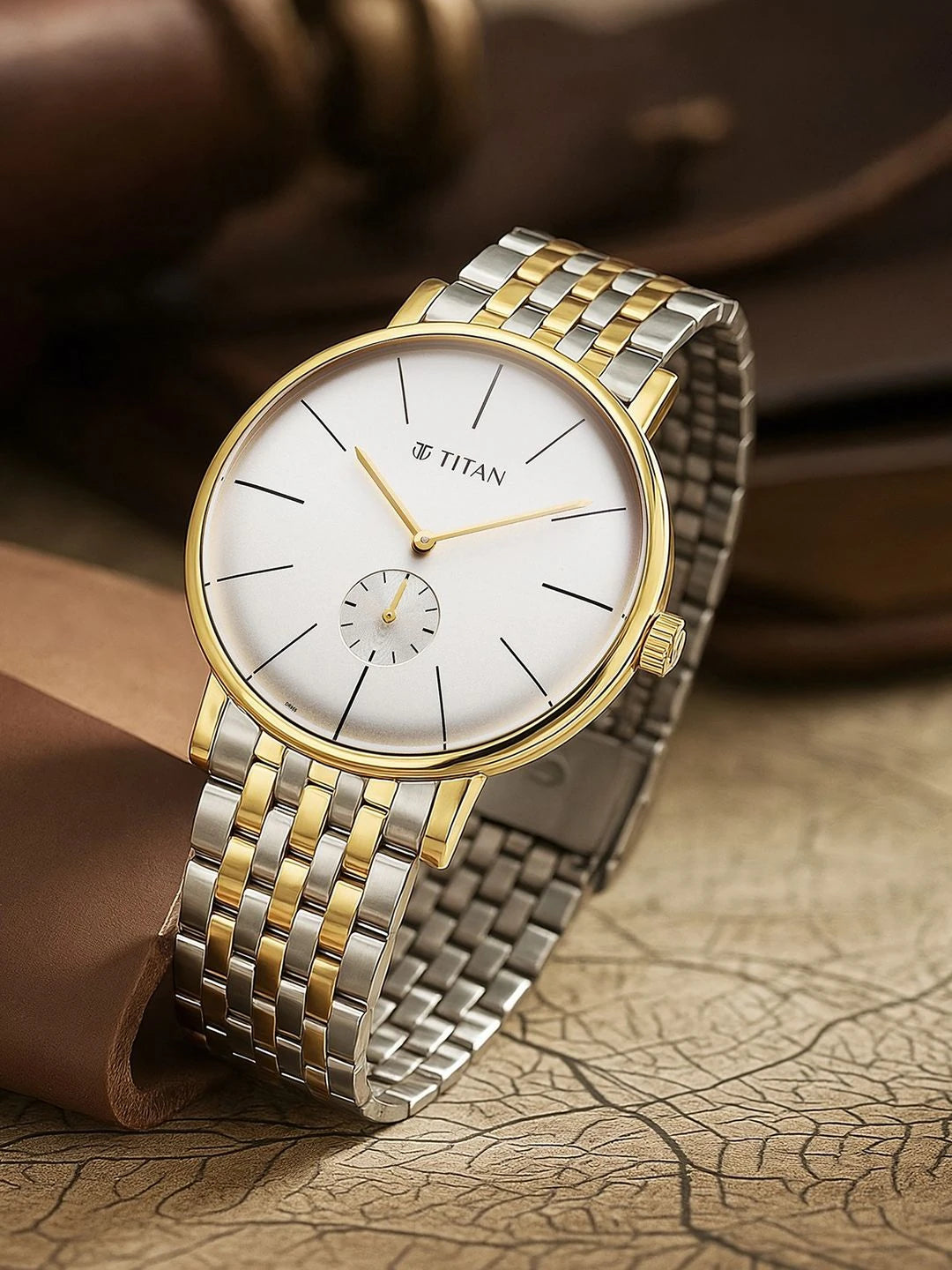 Titan Elegance Round Dial Quartz Stainless Steel Watch - 90203BM01