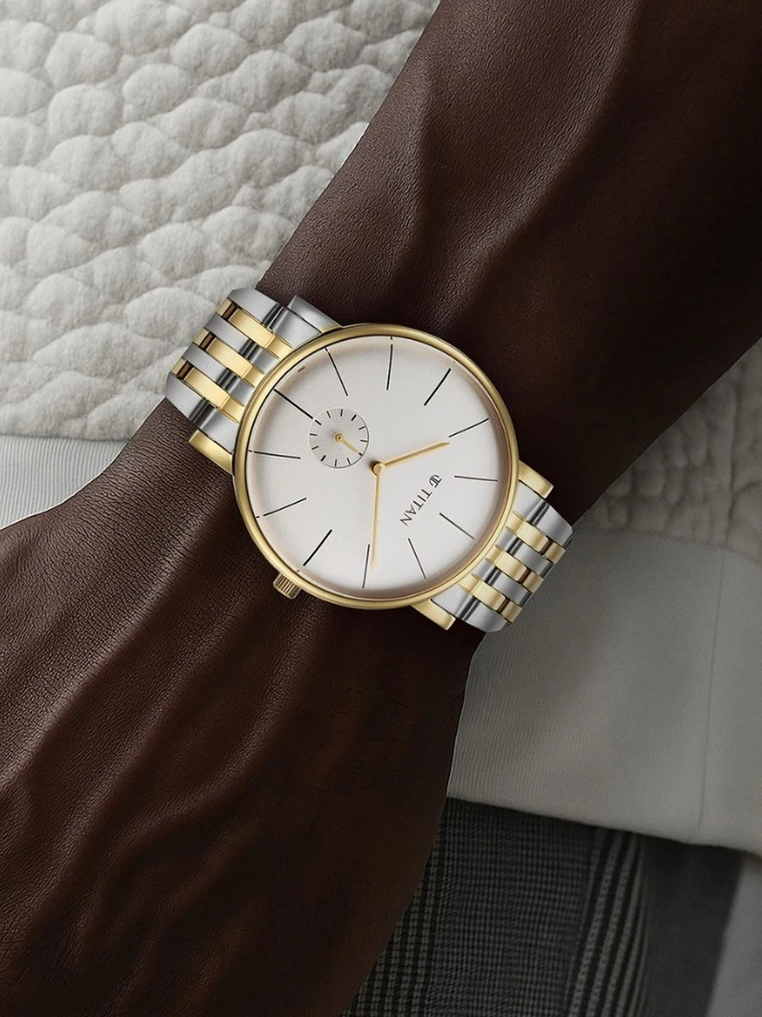 Titan Elegance Round Dial Quartz Stainless Steel Watch - 90203BM01
