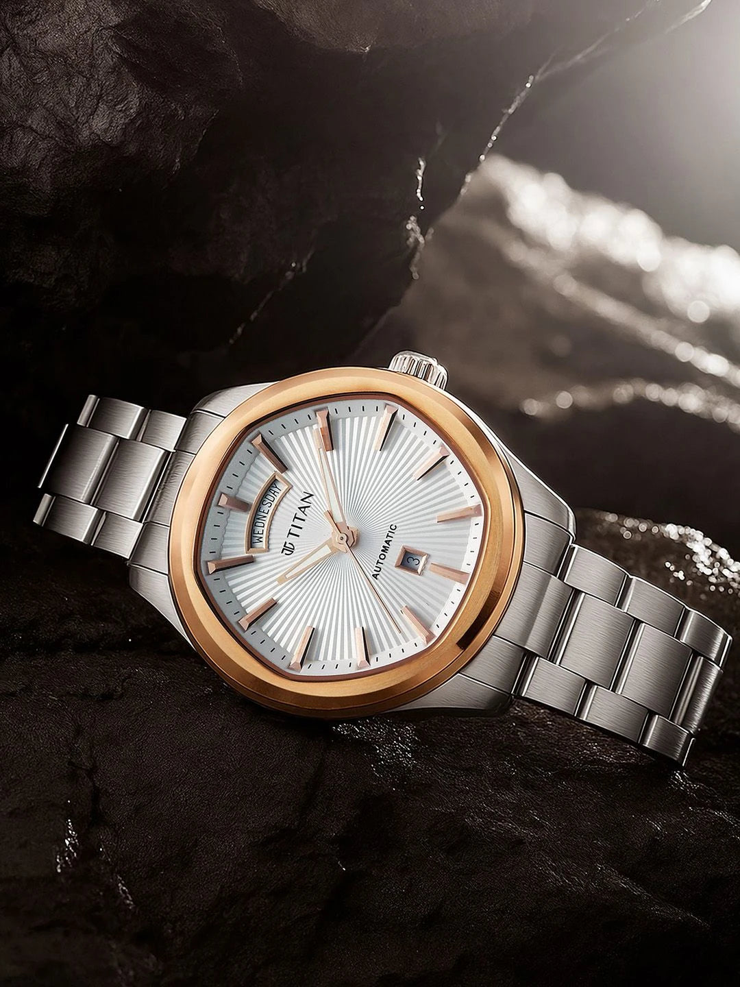 Titan Dial & Leather Bracelet Style Straps Analogue Automatic Watch - 90209KM01