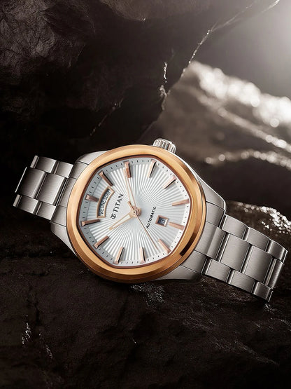 Titan Dial & Leather Bracelet Style Straps Analogue Automatic Watch - 90209KM01