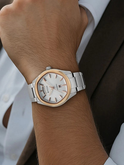 Titan Dial & Leather Bracelet Style Straps Analogue Automatic Watch - 90209KM01
