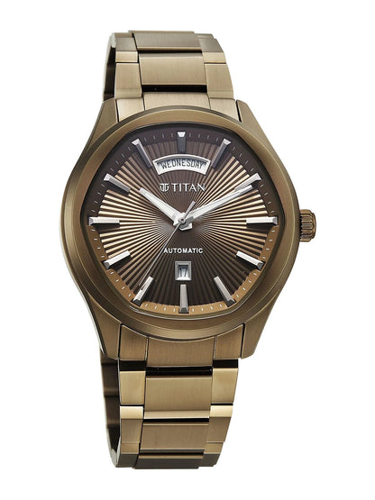 Titan Dial & Leather Bracelet Style Straps Analogue Automatic Watch - 90209QM01