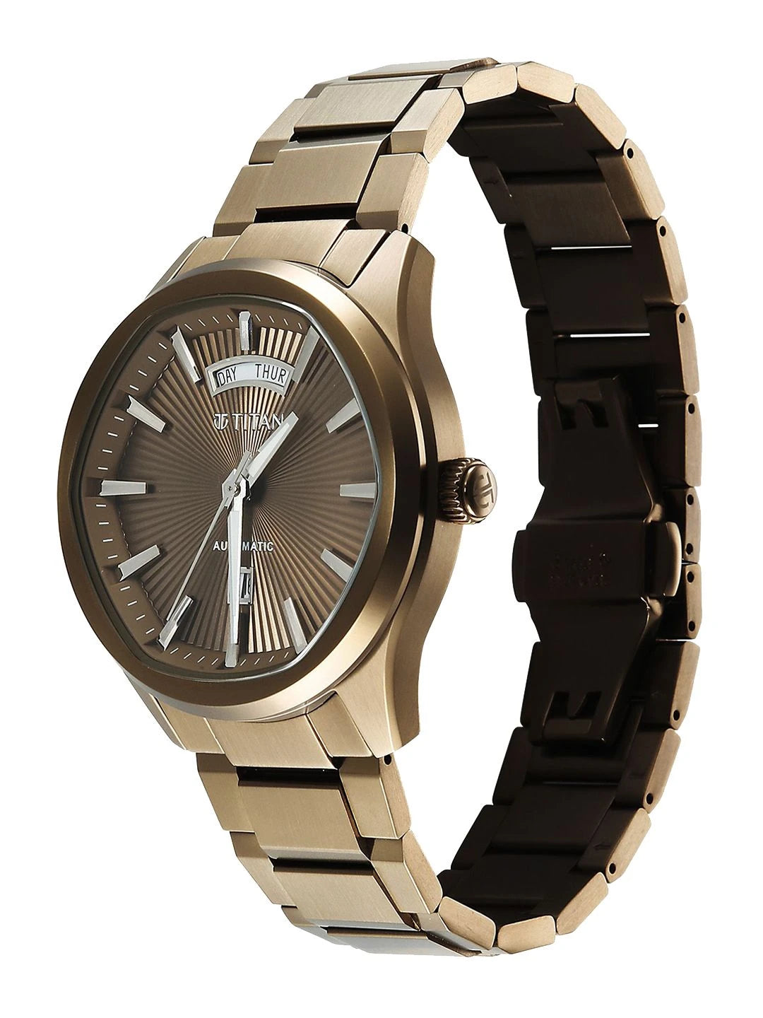 Titan Dial & Leather Bracelet Style Straps Analogue Automatic Watch - 90209QM01