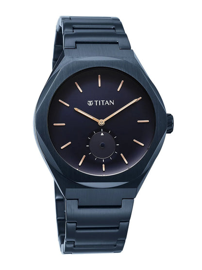 Titan Classique Contour Blue Round Dial Quartz Analog Watch - 90210QM01